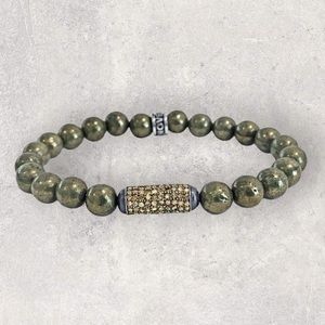 NOV9M®️ 1.26ct Pave Diamond 925 Silver Pill Charm in Pyrite Bead Bracelet 7.5"